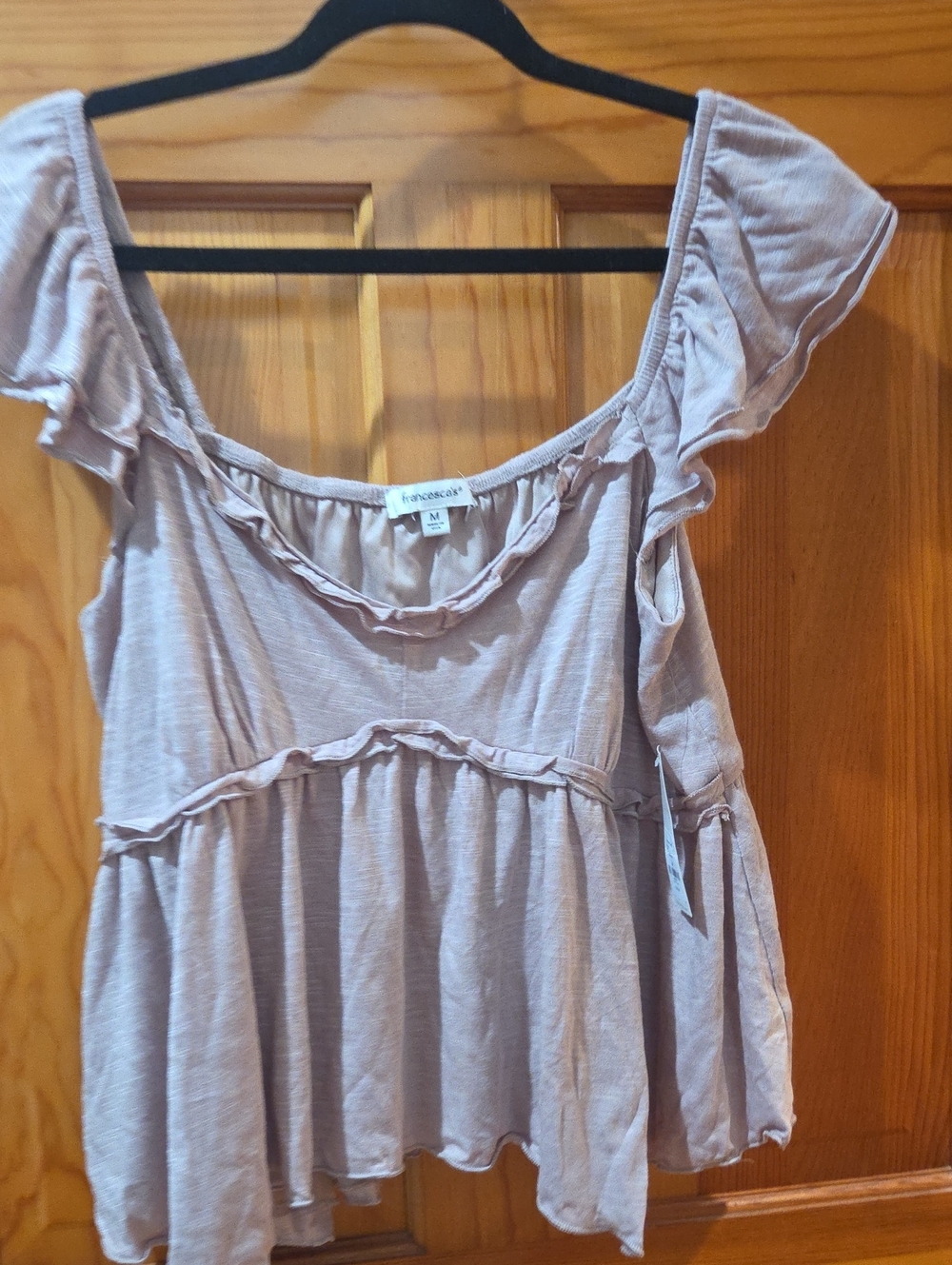 Francesca's Collections Mauve Ruffle-Sleeve Peplum Top